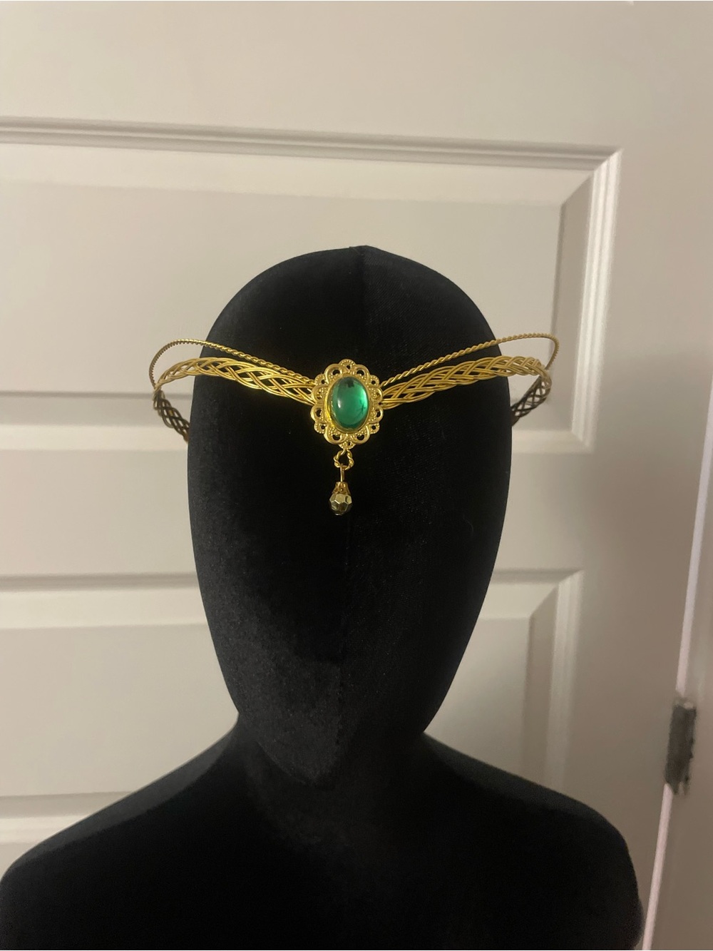 New Gold-tone Filigree Headpiece with Green Cabochon Renaissance Fair